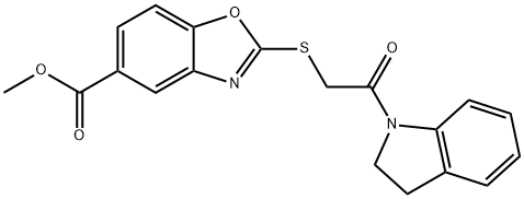 methyl 2-{[2-(2,3-dihydro-1H-indol-1-yl)-2-oxoethyl]sulfanyl}-1,3-benzoxazole-5-carboxylate Struktur