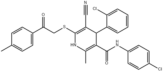 4-(2-chlorophenyl)-N-(4-chlorophenyl)-5-cyano-2-methyl-6-((2-oxo-2-(p-tolyl)ethyl)thio)-1,4-dihydropyridine-3-carboxamide Struktur