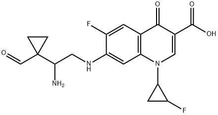 7-((2-amino-2-(1-formylcyclopropyl)ethyl)amino)-6-fluoro-1-(2-fluorocyclopropyl)-4-oxo-1,4-dihydroquinoline-3-carboxylic acid Struktur