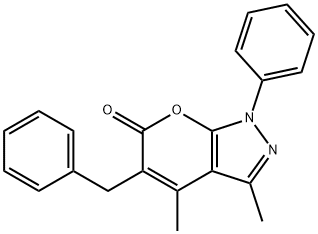 Pyrano[2,3-c]pyrazol-6(1H)-one,3,4-dimethyl-1-phenyl-5-(phenylmethyl)- Struktur