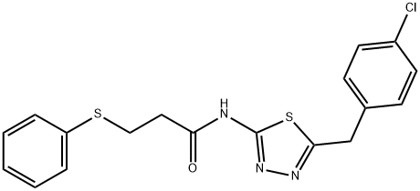 N-[5-[(4-chlorophenyl)methyl]-1,3,4-thiadiazol-2-yl]-3-phenylsulfanylpropanamide Struktur