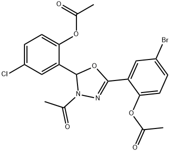 2-{3-acetyl-5-[2-(acetyloxy)-5-bromophenyl]-2,3-dihydro-1,3,4-oxadiazol-2-yl}-4-chlorophenyl acetate Struktur