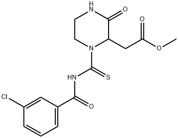 methyl (1-{[(3-chlorobenzoyl)amino]carbonothioyl}-3-oxo-2-piperazinyl)acetate Struktur