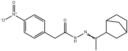 N-[(E)-1-(3-bicyclo[2.2.1]heptanyl)ethylideneamino]-2-(4-nitrophenyl)acetamide Struktur