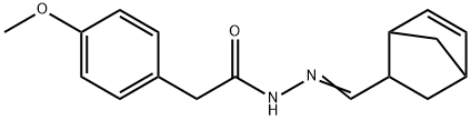 N-[(E)-5-bicyclo[2.2.1]hept-2-enylmethylideneamino]-2-(4-methoxyphenyl)acetamide Struktur