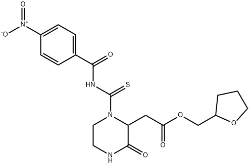 tetrahydro-2-furanylmethyl (1-{[(4-nitrobenzoyl)amino]carbonothioyl}-3-oxo-2-piperazinyl)acetate Struktur