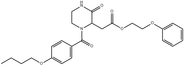 2-phenoxyethyl [1-(4-butoxybenzoyl)-3-oxo-2-piperazinyl]acetate Struktur