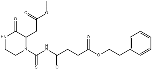 2-phenylethyl 4-({[2-(2-methoxy-2-oxoethyl)-3-oxo-1-piperazinyl]carbonothioyl}amino)-4-oxobutanoate Struktur