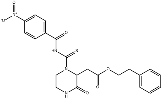 2-phenylethyl (1-{[(4-nitrobenzoyl)amino]carbonothioyl}-3-oxo-2-piperazinyl)acetate Struktur