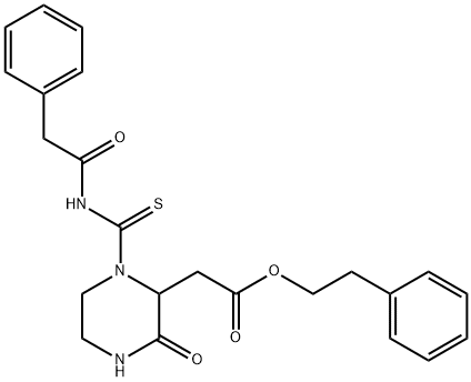 2-phenylethyl 2-[3-oxo-1-[(2-phenylacetyl)carbamothioyl]piperazin-2-yl]acetate Struktur