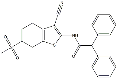 N-(3-cyano-6-methanesulfonyl-4,5,6,7-tetrahydro-1-benzothiophen-2-yl)-2,2-diphenylacetamide Struktur