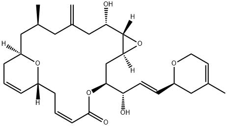 9,13,22-Trioxatricyclo[16.3.1.08,10]docosa-15,19-dien-14-one,12-[(1S,2E)-3-[(2S)-3,6-dihydro-4-methyl-2H-pyran-2-yl]-1-hydroxy-2-propen-1-yl]-7-hydroxy-3-methyl-5-methylene-,(1R,3S,7S,8S,10S,12S,15Z,18R)- Struktur