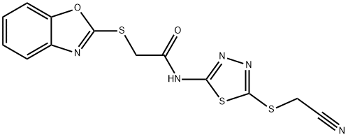 2-(1,3-benzoxazol-2-ylsulfanyl)-N-[5-(cyanomethylsulfanyl)-1,3,4-thiadiazol-2-yl]acetamide Struktur