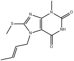 (E)-7-(but-2-en-1-yl)-3-methyl-8-(methylthio)-3,7-dihydro-1H-purine-2,6-dione Struktur