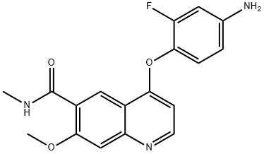 4-(4-amino-2-fluorophenoxy)-7-methoxy-N-methylquinoline-6-carboxamide Struktur