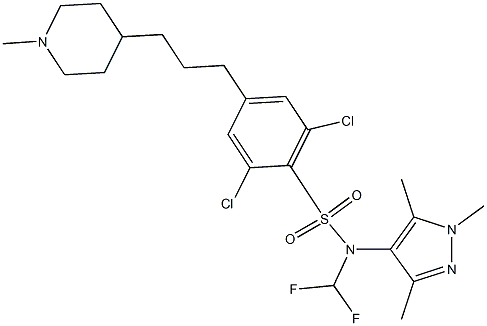 2,6-dichloro-N-(difluoromethyl)-4-[3-(1-methylpiperidin-4-yl)propyl]-N-(1,3,5-trimethylpyrazol-4-yl)benzenesulfonamide Structure