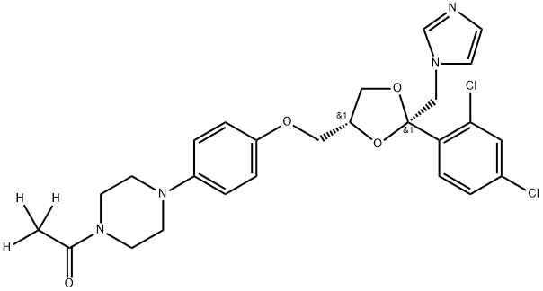 2,2,2-trideuterio-1-[4-[4-[[(2R,4S)-2-(2,4-dichlorophenyl)-2-(imidazol-1-ylmethyl)-1,3-dioxolan-4-yl]methoxy]phenyl]piperazin-1-yl]ethanone Struktur