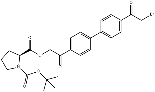 (S)-2-(2-(4'-(2-bromoacetyl)-[1,1'-biphenyl]-4-yl)-2-oxoethyl) 1-tert-butyl pyrrolidine-1,2-dicarboxylate Struktur