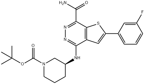 (S)-tert-butyl 3-((7-carbamoyl-2-(3-fluorophenyl)thieno[2,3-d]pyridazin-4-yl)amino)piperidine-1-carboxylate Struktur