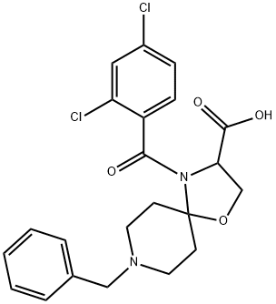 8-benzyl-4-(2,4-dichlorobenzoyl)-1-oxa-4,8-diazaspiro[4.5]decane-3-carboxylic acid Struktur