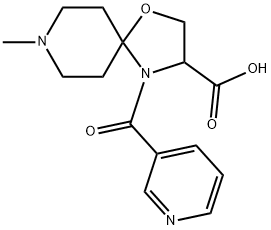 8-methyl-4-(pyridine-3-carbonyl)-1-oxa-4,8-diazaspiro[4.5]decane-3-carboxylic acid Struktur