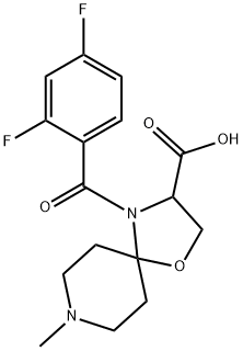 4-(2,4-difluorobenzoyl)-8-methyl-1-oxa-4,8-diazaspiro[4.5]decane-3-carboxylic acid Struktur