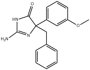 2-amino-5-benzyl-5-(3-methoxyphenyl)-4,5-dihydro-1H-imidazol-4-one Struktur