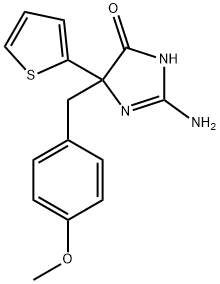 2-amino-5-[(4-methoxyphenyl)methyl]-5-(thiophen-2-yl)-4,5-dihydro-1H-imidazol-4-one Struktur