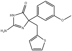 2-amino-5-(3-methoxyphenyl)-5-[(thiophen-2-yl)methyl]-4,5-dihydro-1H-imidazol-4-one Struktur