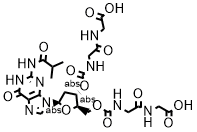 2-(2-((((2R,3S,5R)-3-(2-(carboxymethylamino)-2-oxoethylcarbamoyloxy)-5-(2-isobutyramido-6-oxo-1H-purin-9(6H)-yl)tetrahydrofuran-2-yl)methoxy)carbonylamino)acetamido)acetic acid Struktur