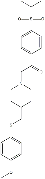 1-[4-[(4-methoxyphenyl)sulfanylmethyl]piperidin-1-yl]-2-(4-propan-2-ylsulfonylphenyl)ethanone Struktur