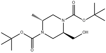 (2R,5R)-di-tert-butyl 2-(hydroxymethyl)-5-methylpiperazine-1,4-dicarboxylate Struktur