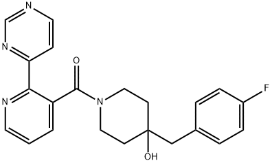 [4-(4-FLUORO-BENZYL)-4-HYDROXY-PIPERIDIN-1-YL]-(2-PYRIMIDIN-4-YL-PYRIDIN-3-YL)-METHANONE Struktur