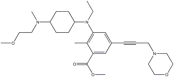 methyl 3-(ethyl((1r,4r)-4-((2-methoxyethyl)(methyl)amino)cyclohexyl)amino)-2-methyl-5-(3-morpholinoprop-1-ynyl)benzoate Struktur