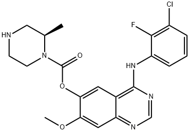 1-Piperazinecarboxylic acid, 2-methyl-, 4-[(3-chloro-2-fluorophenyl)amino]-7-methoxy-6-quinazolinyl ester, (2R)- Struktur