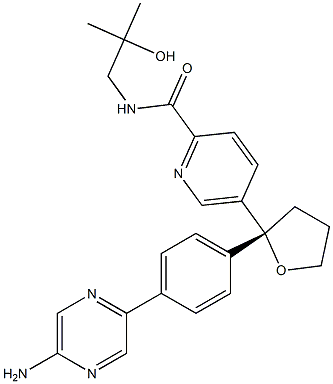 5-[(2R)-2-[4-(5-aminopyrazin-2-yl)phenyl]oxolan-2-yl]-N-(2-hydroxy-2-methylpropyl)pyridine-2-carboxamide Struktur