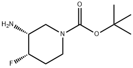 1-Piperidinecarboxylic acid, 3-amino-4-fluoro-, 1,1-dimethylethyl ester, (3R,4S)- Struktur