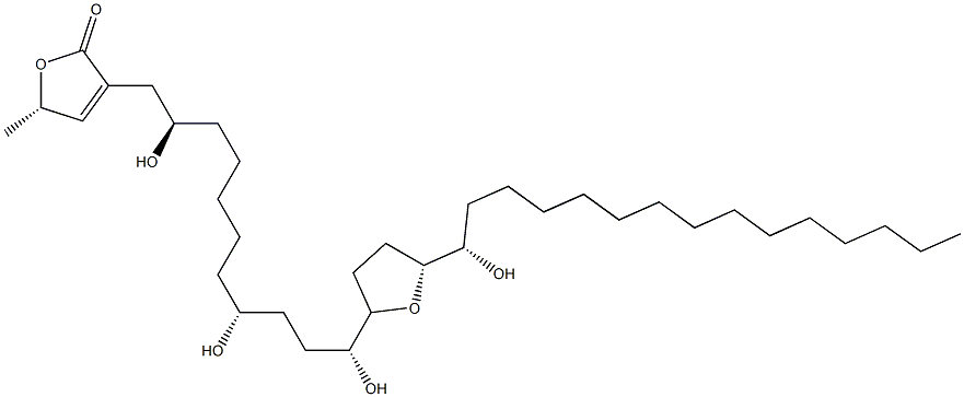 2(5H)-Furanone,5-methyl-3-[(2R,8R,11R)-2,8,11-trihydroxy-11-[(2R,5R)-tetrahydro-5-[(1S)-1-hydroxypentadecyl]-2-furanyl]undecyl]-,(5S)- Struktur