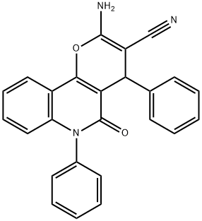 2-Amino-5-oxo-4,6-diphenyl-5,6-dihydro-4H-pyrano[3,2-c]quinoline-3-carbonitrile Struktur