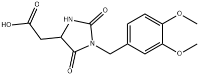 2-{1-[(3,4-dimethoxyphenyl)methyl]-2,5-dioxoimidazolidin-4-yl}acetic acid Struktur