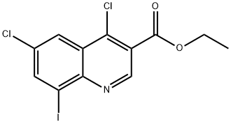 3-Quinolinecarboxylic acid, 4,6-dichloro-8-iodo-,ethyl ester Struktur