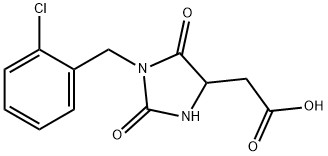 2-{1-[(2-Chlorophenyl)methyl]-2,5-dioxoimidazolidin-4-yl}acetic acid Struktur