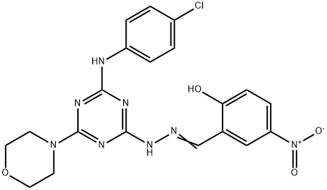 2-[(E)-(2-{4-[(4-chlorophenyl)amino]-6-(morpholin-4-yl)-1,3,5-triazin-2-yl}hydrazinylidene)methyl]-4-nitrophenol Struktur