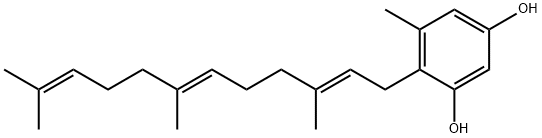 1,3-Benzenediol,5-methyl-4-[(2E,6E)-3,7,11-trimethyl-2,6,10-dodecatrien-1-yl]- Struktur