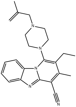 2-ethyl-3-methyl-1-(4-(2-methylallyl)piperazin-1-yl)benzo[4,5]imidazo[1,2-a]pyridine-4-carbonitrile Struktur