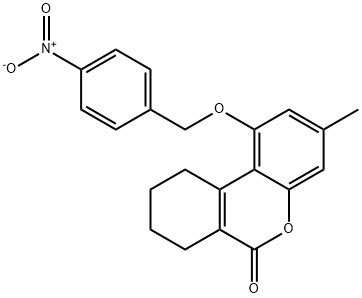 3-methyl-1-((4-nitrobenzyl)oxy)-7,8,9,10-tetrahydro-6H-benzo[c]chromen-6-one Struktur