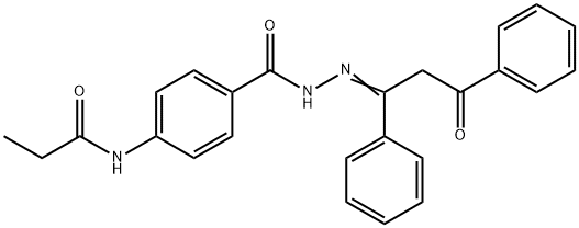 N-(4-{[2-(3-oxo-1,3-diphenylpropylidene)hydrazino]carbonyl}phenyl)propanamide Struktur