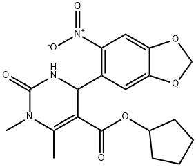 cyclopentyl 1,6-dimethyl-4-(6-nitro-1,3-benzodioxol-5-yl)-2-oxo-1,2,3,4-tetrahydropyrimidine-5-carboxylate Struktur