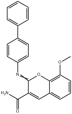 (Z)-2-([1,1-biphenyl]-4-ylimino)-8-methoxy-2H-chromene-3-carboxamide Struktur