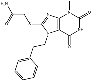 2-((3-methyl-2,6-dioxo-7-phenethyl-2,3,6,7-tetrahydro-1H-purin-8-yl)thio)acetamide Struktur